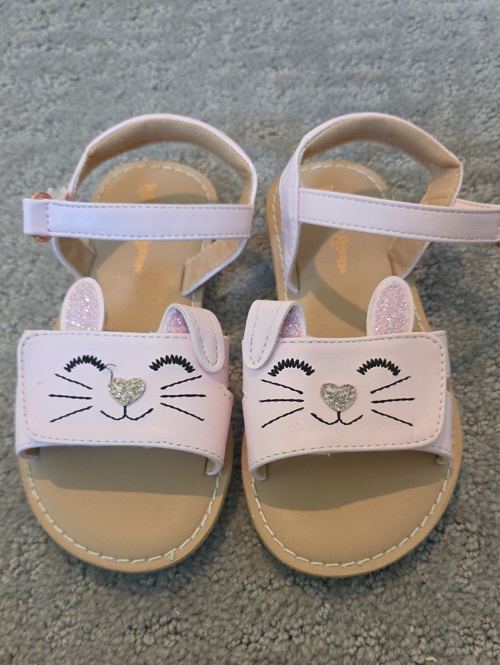 Girls' Pink Cat Face Sandals - Cute Glitter Heart Nose